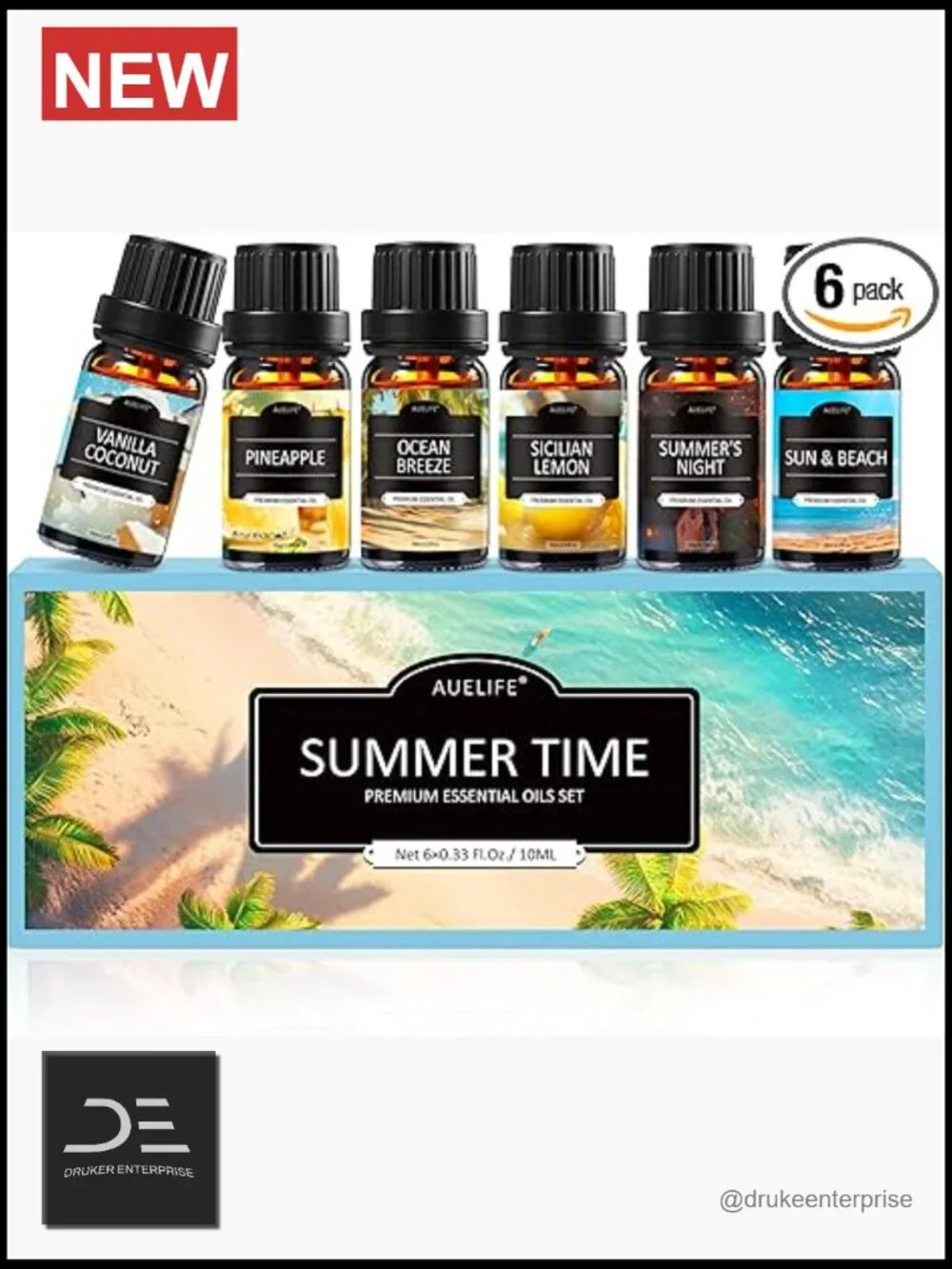 Summer Essential Oils Set for Diffusers, Candles, Aromatherapy Gift 6x10ml